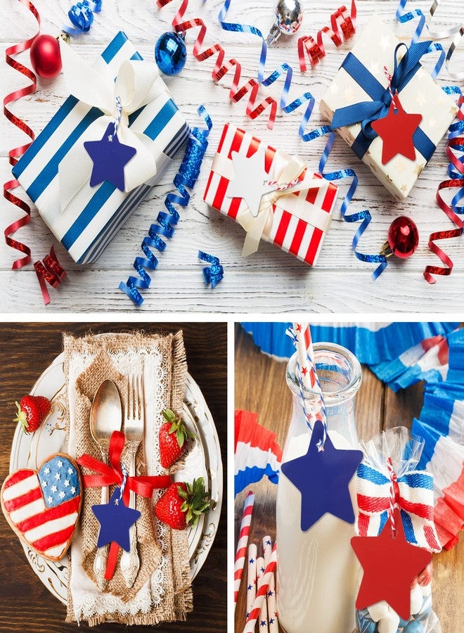 وولاين مجموعة Whaline من 120 قطعة من بطاقات الهدايا على شكل نجوم، بطاقات ورقية وطنية، ملصقات معلقة بنجوم حمراء وزرقاء وبيضاء، ملصقات تهنئة بيوم الاستقلال (4 يوليو) مع لفتين من الخيط، مثالية لتزيين حفلات أعياد الميلاد وحفلات عيد الاستقلال. - Image 5